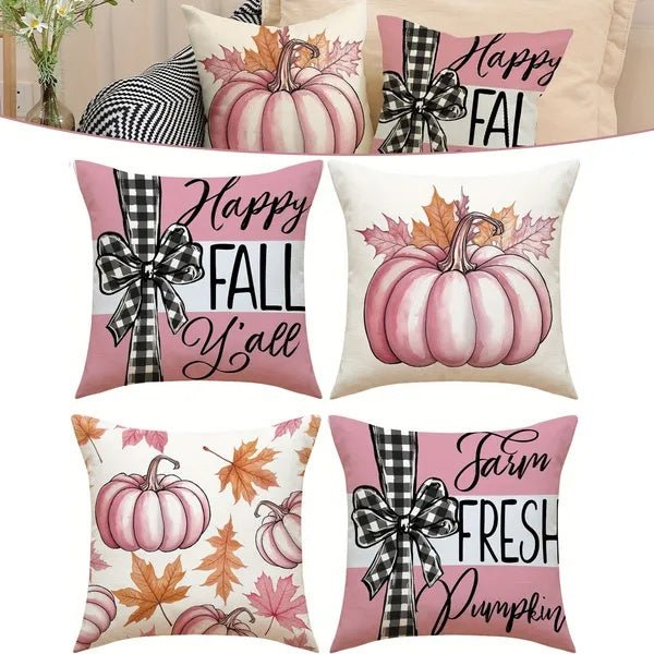 4 - Pack Fall Pillow Covers – 18x18 Pumpkin & Maple Leaf Cushion Cases