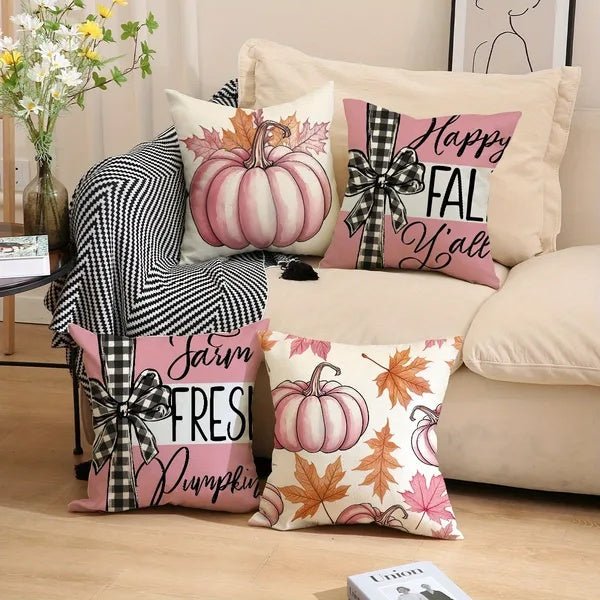 4 - Pack Fall Pillow Covers – 18x18 Pumpkin & Maple Leaf Cushion Cases