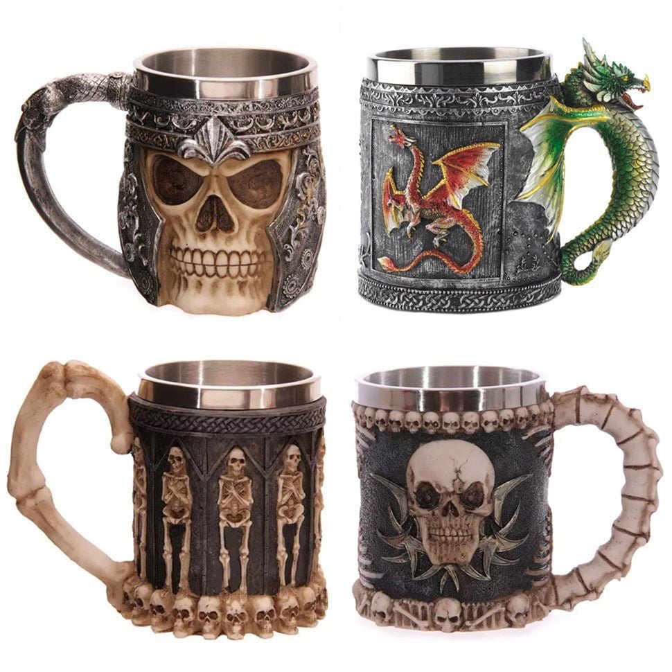 400ML 3D Skull Coffee Mugs – Creative Stainless Steel & Resin Drinkware
