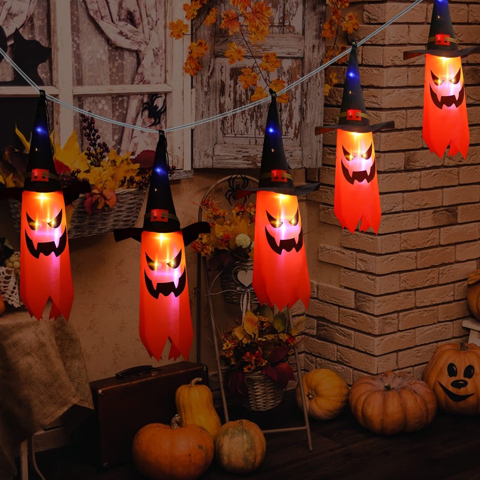 5 - String Wizard Hat Halloween Lights – Floating Witch Hat Decorations with LED Glow
