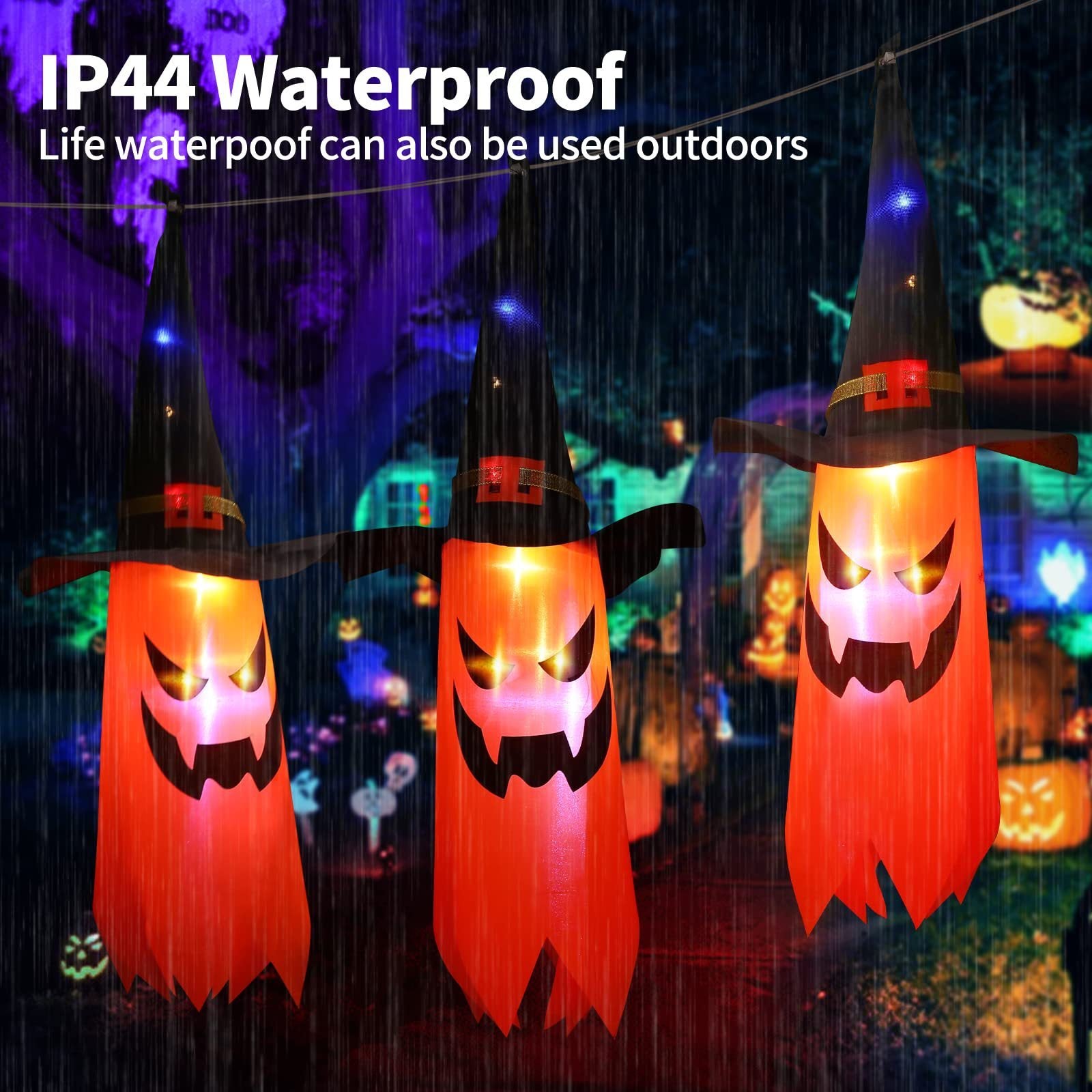 5 - String Wizard Hat Halloween Lights – Floating Witch Hat Decorations with LED Glow