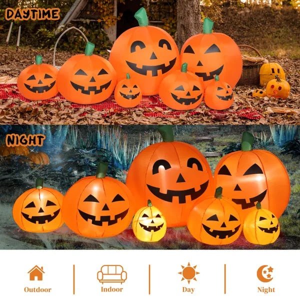 7ft LED Pumpkin Inflatable Halloween Decoration – 7pcs Light - Up String Set
