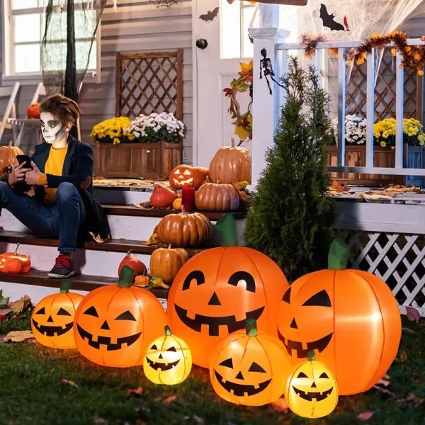 7ft LED Pumpkin Inflatable Halloween Decoration – 7pcs Light - Up String Set