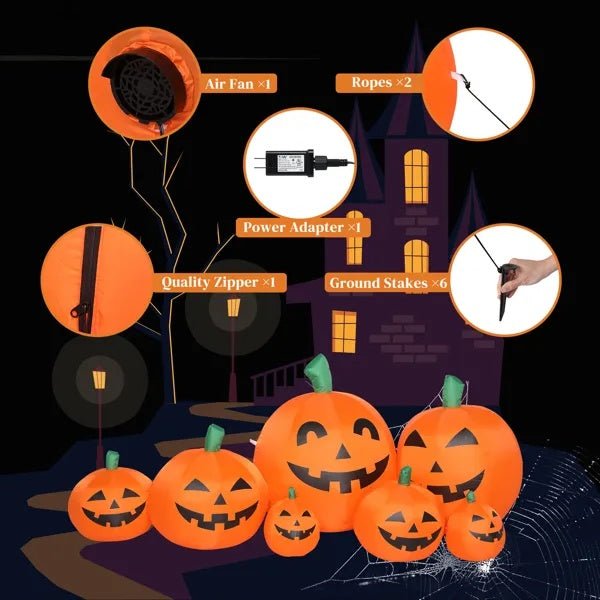 7ft LED Pumpkin Inflatable Halloween Decoration – 7pcs Light - Up String Set