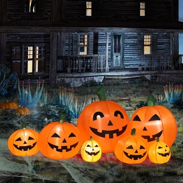 7ft LED Pumpkin Inflatable Halloween Decoration – 7pcs Light - Up String Set