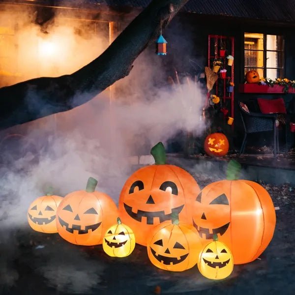 7ft LED Pumpkin Inflatable Halloween Decoration – 7pcs Light - Up String Set