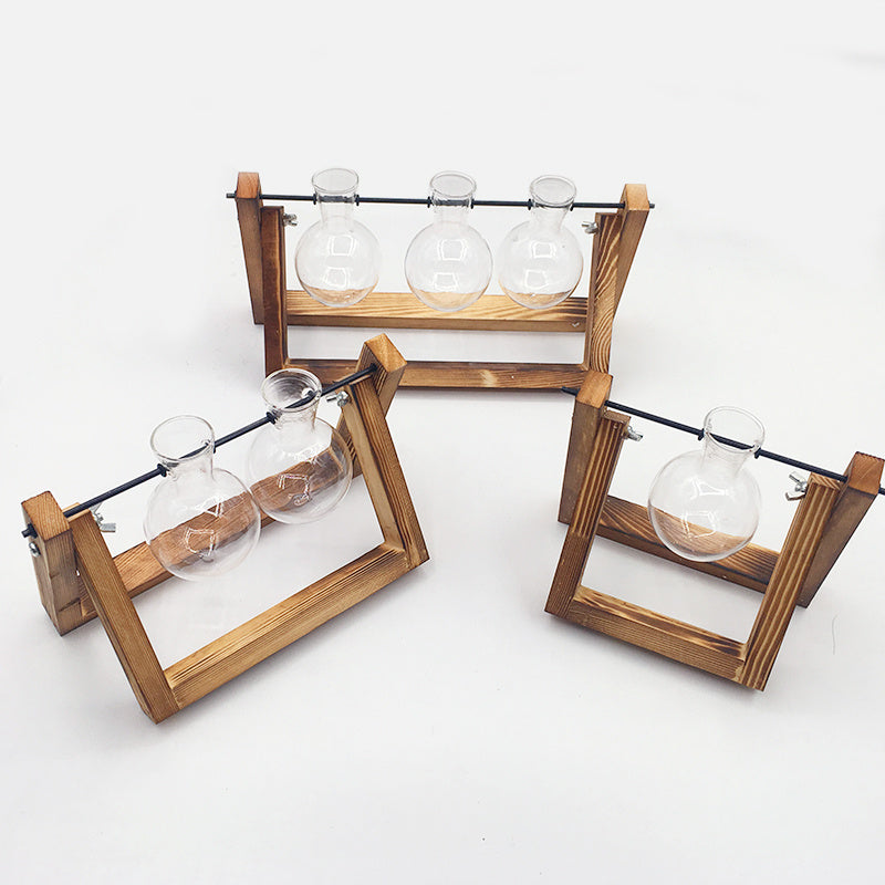 Swing Wooden Stand Hydroponic Plant Container – Glass Vase Home Decor