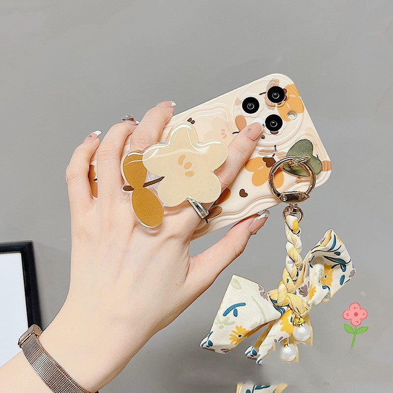 Autumn Leaves & Flowers With Bow Silk Scarf iPhone Case – Elegant Silicone Protective Cover