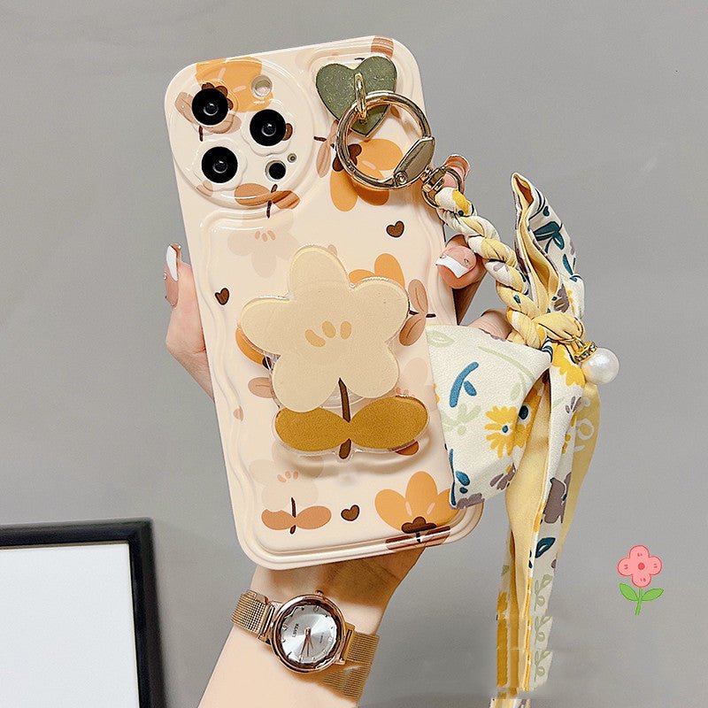 Autumn Leaves & Flowers With Bow Silk Scarf iPhone Case – Elegant Silicone Protective Cover