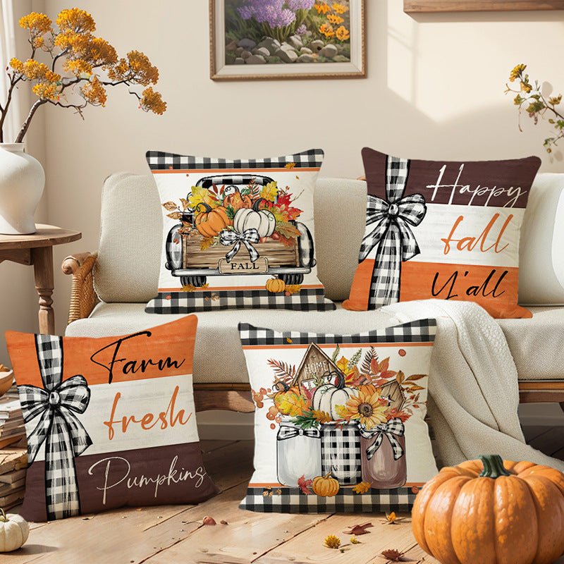 Fall Pumpkin Truck & Sunflower Pillow Cover – 18x18 “Home Sweet Home” Design