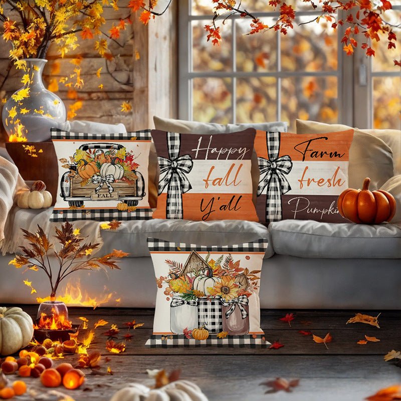 Fall Pumpkin Truck & Sunflower Pillow Cover – 18x18 “Home Sweet Home” Design