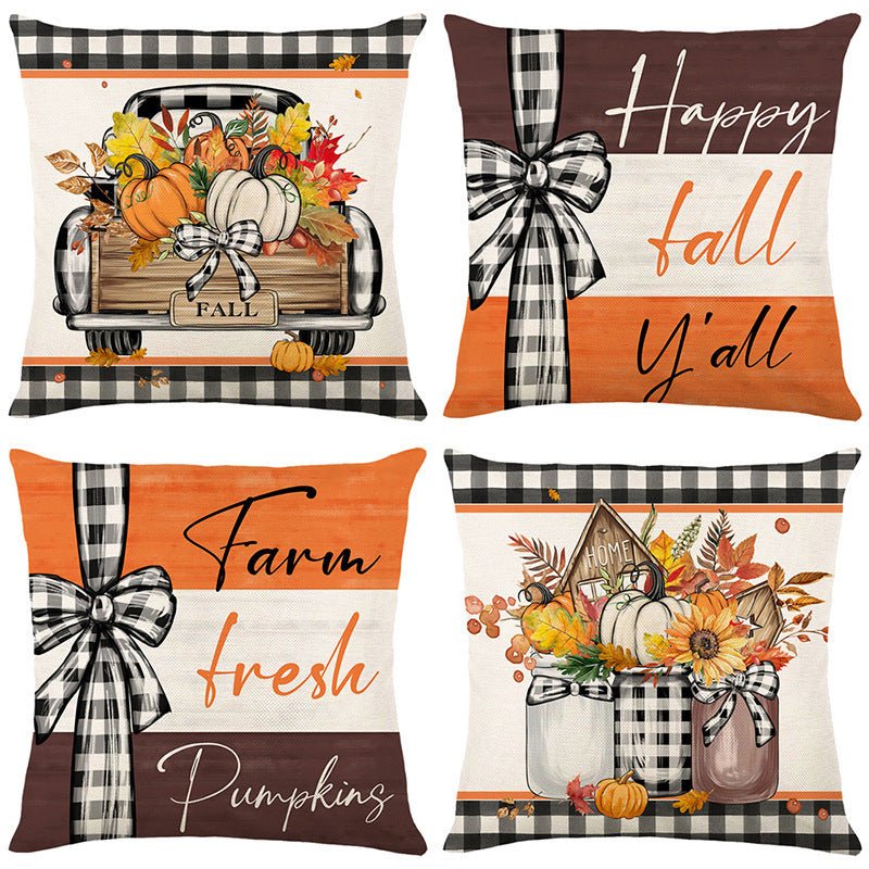 Fall Pumpkin Truck & Sunflower Pillow Cover – 18x18 “Home Sweet Home” Design