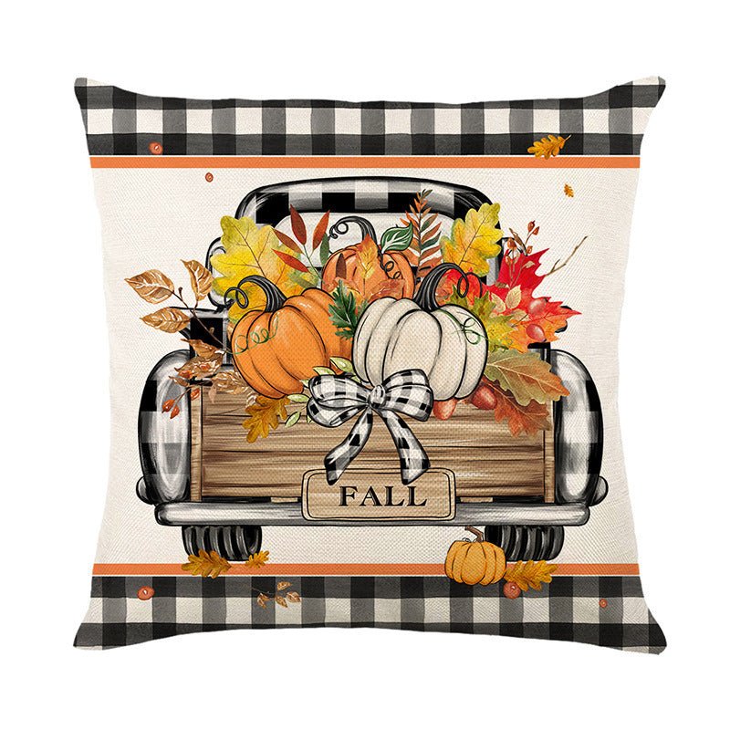 Fall Pumpkin Truck & Sunflower Pillow Cover – 18x18 “Home Sweet Home” Design