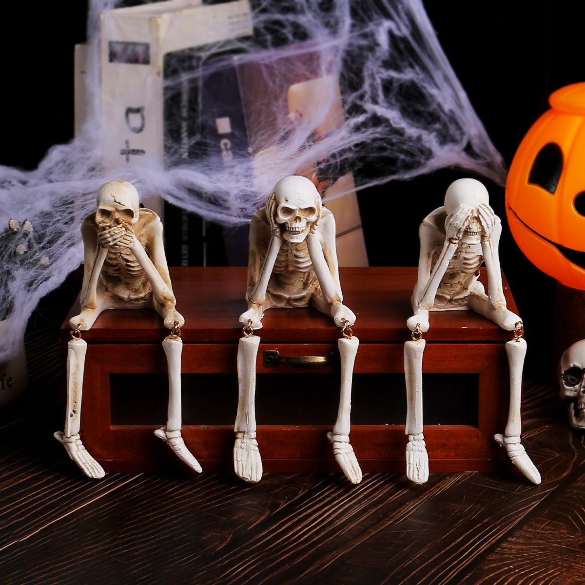 Halloween Resin Skeleton Ornaments – See No Evil, Hear No Evil, Speak No Evil