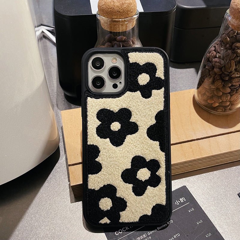 Plush Flower iPhone Case – Soft Winter Protective Cover for Women