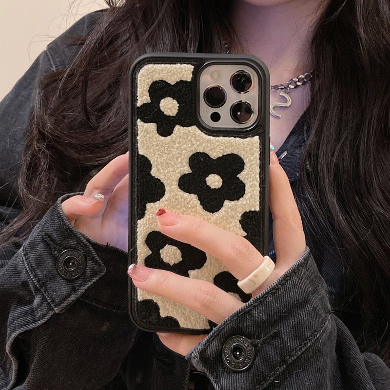 Plush Flower iPhone Case – Soft Winter Protective Cover for Women