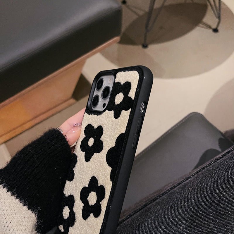Plush Flower iPhone Case – Soft Winter Protective Cover for Women