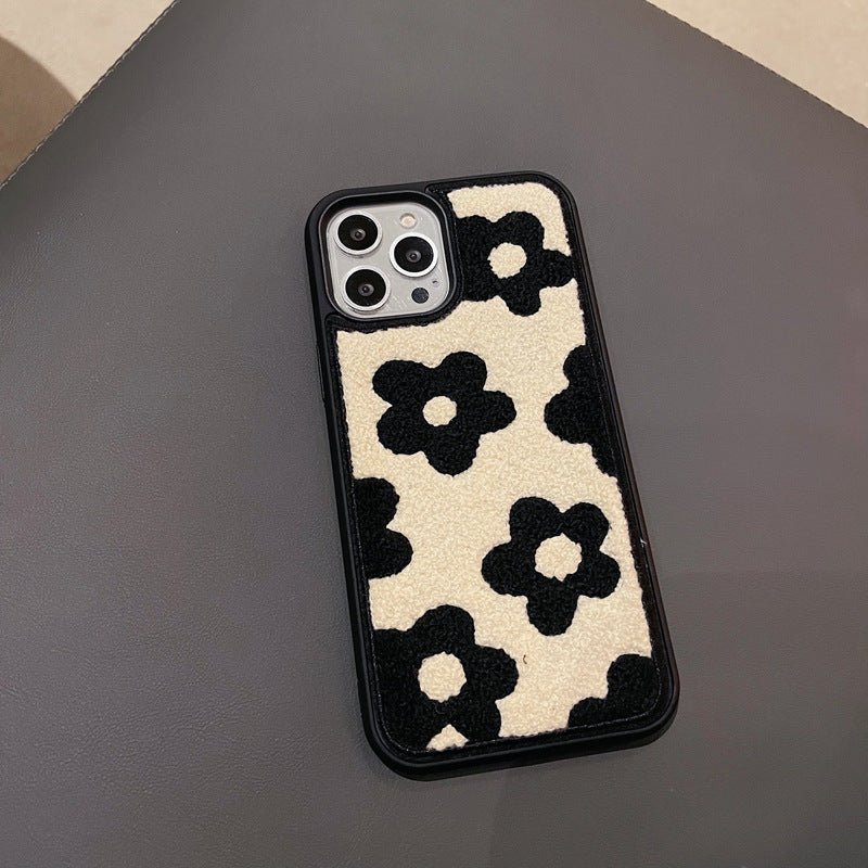 Plush Flower iPhone Case – Soft Winter Protective Cover for Women