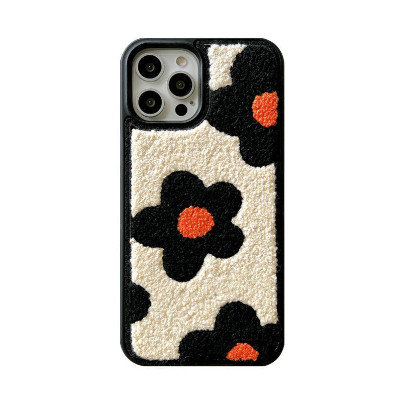 Plush Flower iPhone Case – Soft Winter Protective Cover for Women