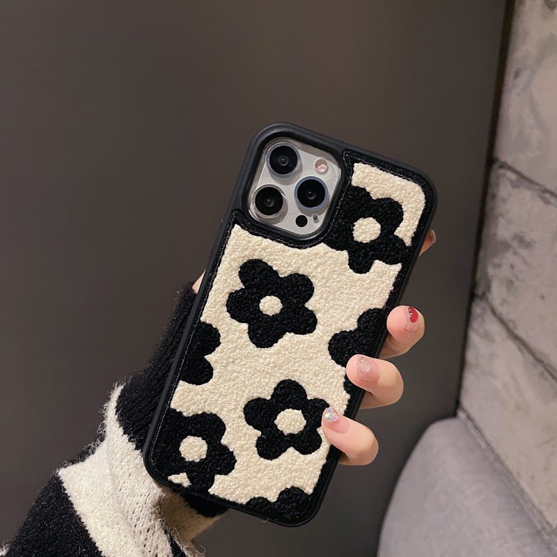Plush Flower iPhone Case – Soft Winter Protective Cover for Women