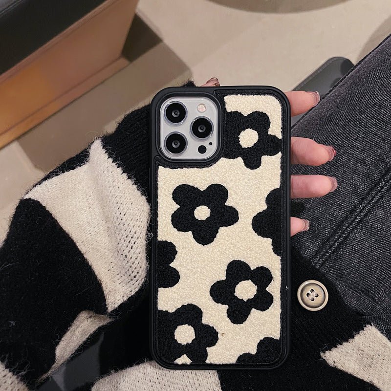 Plush Flower iPhone Case – Soft Winter Protective Cover for Women