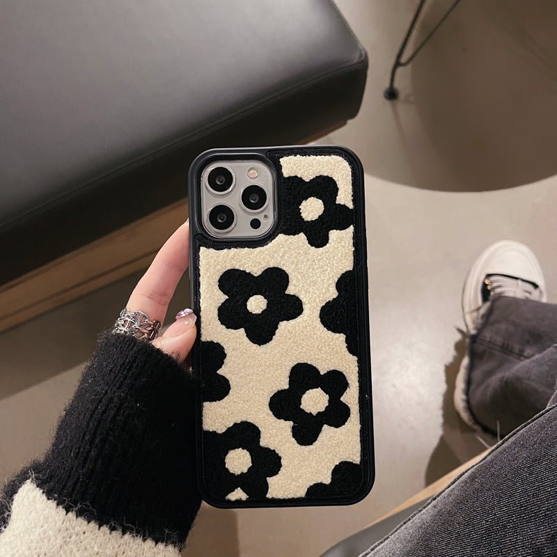 Plush Flower iPhone Case – Soft Winter Protective Cover for Women