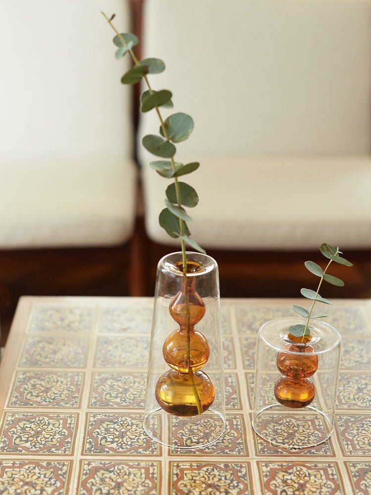 Retro Stained Glass Gourd Vase – Nordic Hydroponic Flower Decor