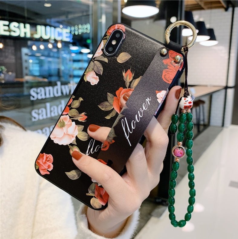 Rose Flowers Wrist Strap Phone Case – Elegant Floral Protective Cover for iPhone