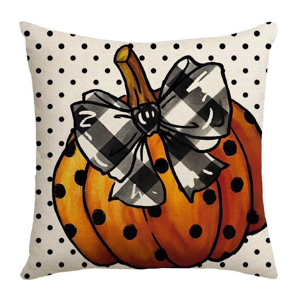 Set of 4 Halloween Pillow Covers – 18x18 Spooky Pumpkin & Buffalo Plaid Designs