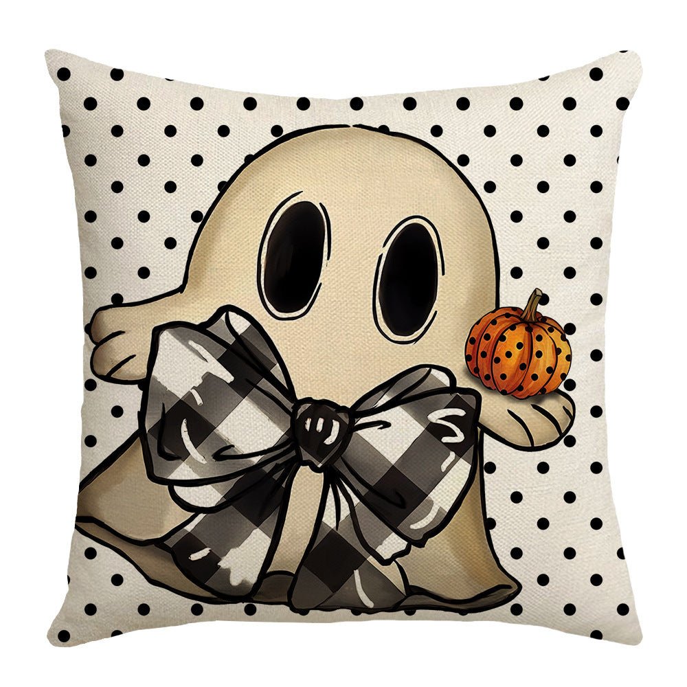 Set of 4 Halloween Pillow Covers – 18x18 Spooky Pumpkin & Buffalo Plaid Designs