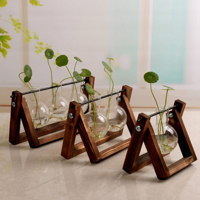 Swing Wooden Stand Hydroponic Plant Container – Glass Vase Home Decor