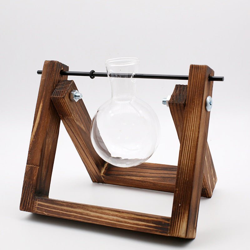 Swing Wooden Stand Hydroponic Plant Container – Glass Vase Home Decor
