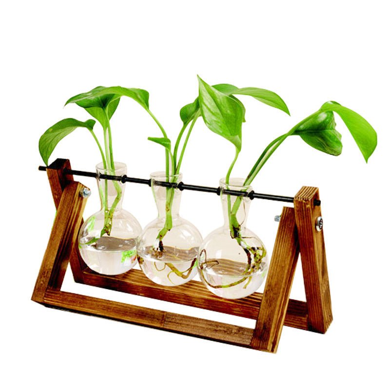Swing Wooden Stand Hydroponic Plant Container – Glass Vase Home Decor