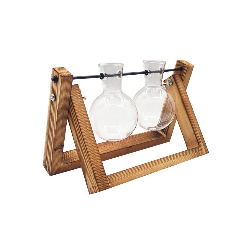 Swing Wooden Stand Hydroponic Plant Container – Glass Vase Home Decor