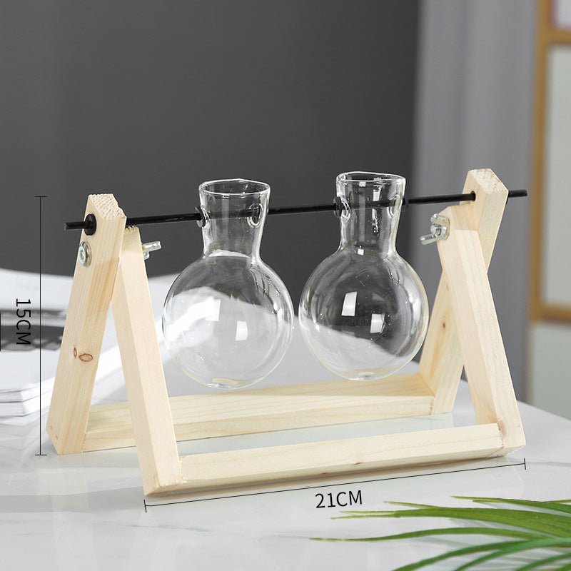 Swing Wooden Stand Hydroponic Plant Container – Glass Vase Home Decor