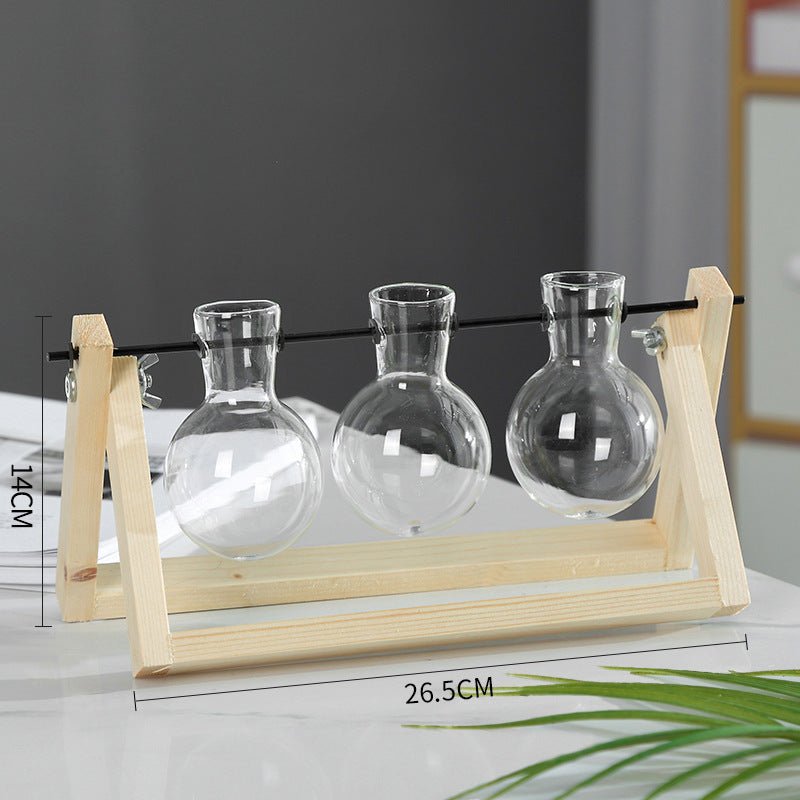Swing Wooden Stand Hydroponic Plant Container – Glass Vase Home Decor