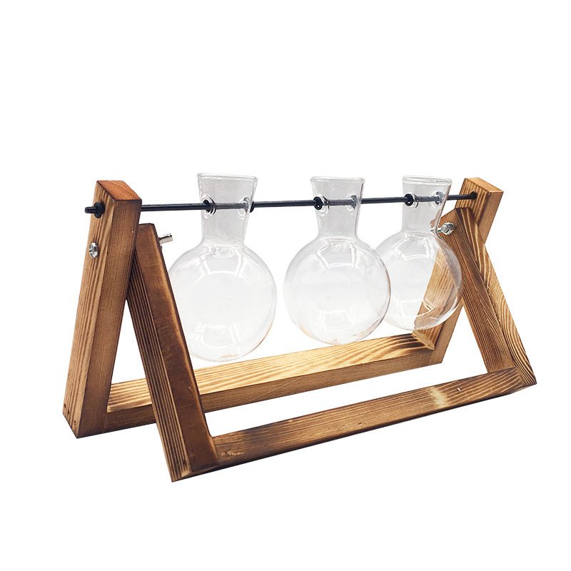Swing Wooden Stand Hydroponic Plant Container – Glass Vase Home Decor