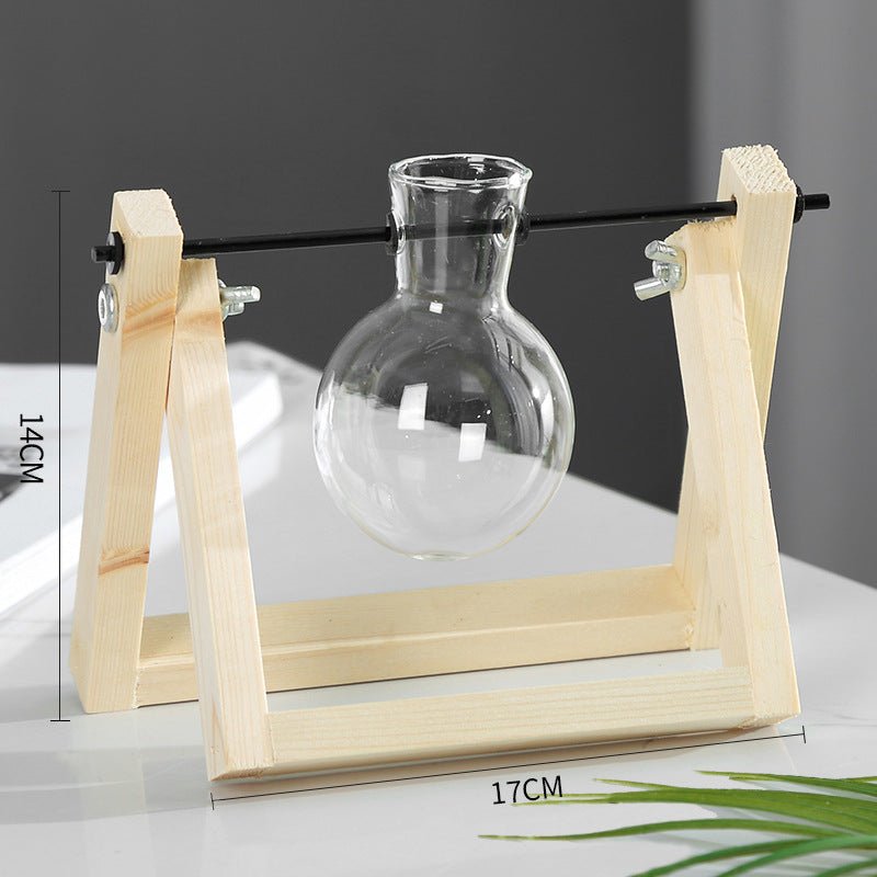 Swing Wooden Stand Hydroponic Plant Container – Glass Vase Home Decor
